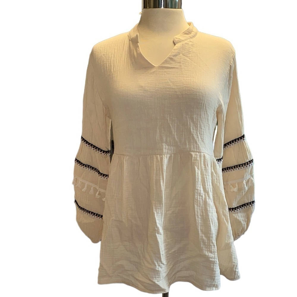 AndTheWhy blouse peasant style long sleeve fit/flare 100% cotton size small NWT